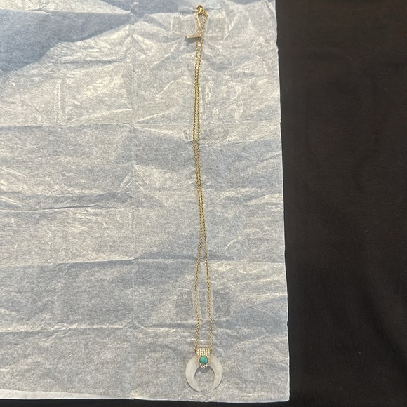 Nialaya Skyfall Gold Tiger Tooth Mother of Pearl & Bali Turquoise Necklace - Picture 4 of 5